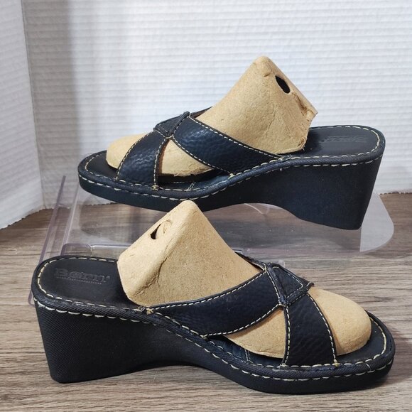 Born Leather Sandals Size 9 Slip On Block Heeled Comfort Dressy Slides Shoes - Picture 2 of 15